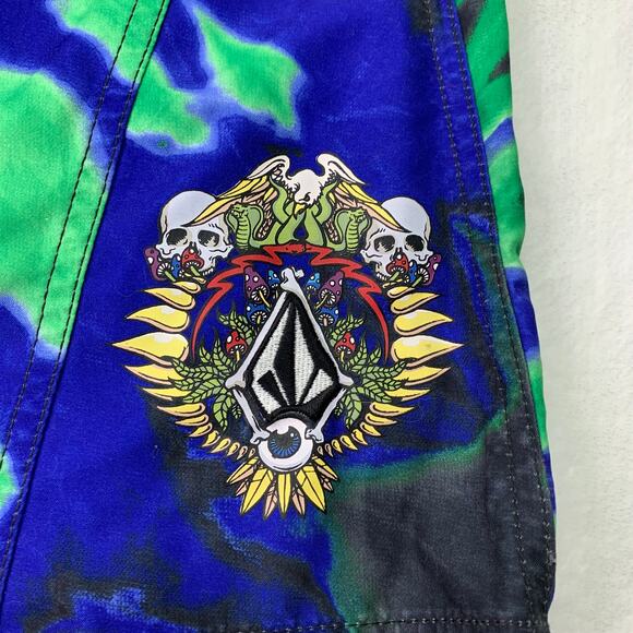 NWT Volcom Mens Size 30 Green Blue Black Tie Dye Swim Shorts Board Shorts Trunks - Picture 9 of 9